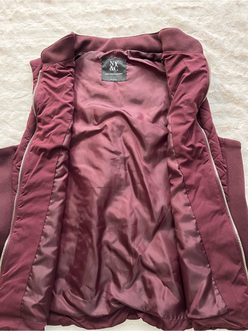New York & Company Quilted Sleeveless Vest - Burgundy - Picture 4 of 6